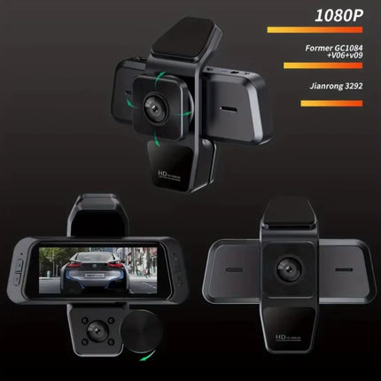 1080P HD 360° Multi-Function Car Black Box with IPS Screen 3-Lens Wide Angle Dashcam 1-Year Warranty