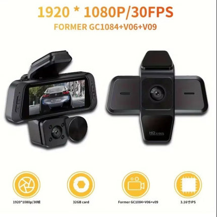 1080P HD 360° Multi-Function Car Black Box with IPS Screen 3-Lens Wide Angle Dashcam 1-Year Warranty