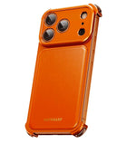 OATSBASF for iPhone 17 Pro Max Case, Full Camera Protection, Compatible with MagSafe Charger, Metal Frame Genuine Leather Back Panel Phone Case, Orange